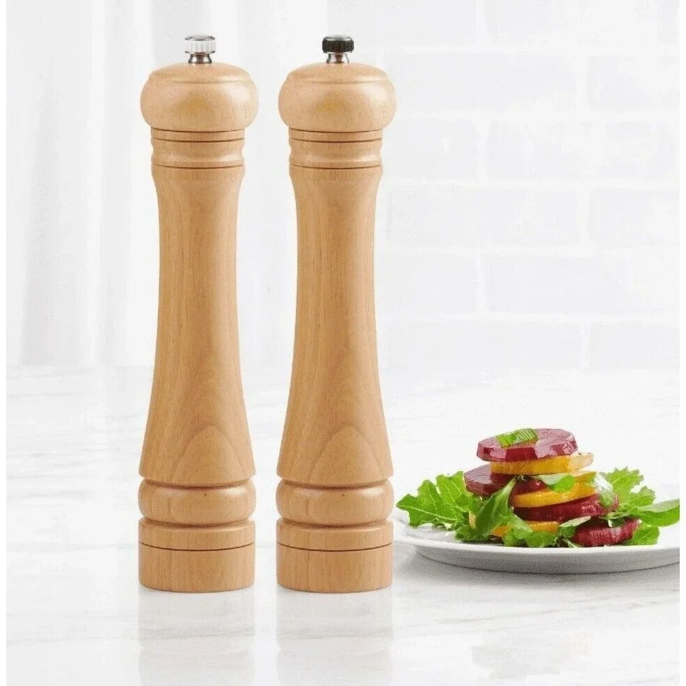 Trudeau 10 Inch Capri Professional Salt & Pepper Mill Grinder Set - Natural Wood